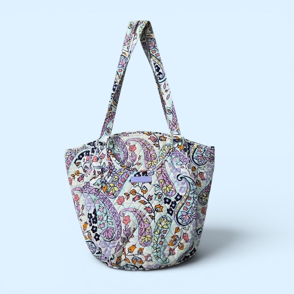 Vera Bradley Quilted Tote Bag Maddalena Paisley Floral Pastel Cotton Zip